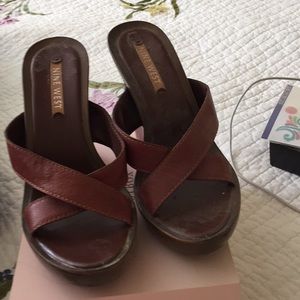 Nine West maple brown color leather slip ons